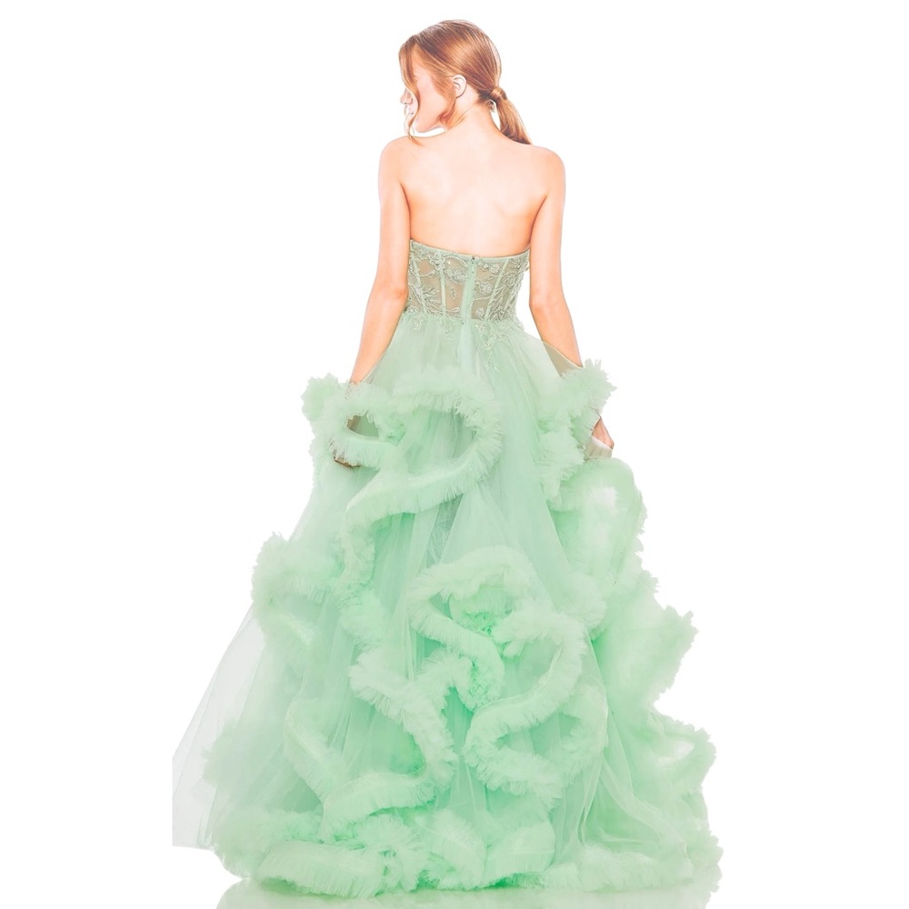 Mac Duggal 20542 Aqua Tulle Embellished Sweetheart Neckline Gown Size 0 NWT - Picture 3 of 10